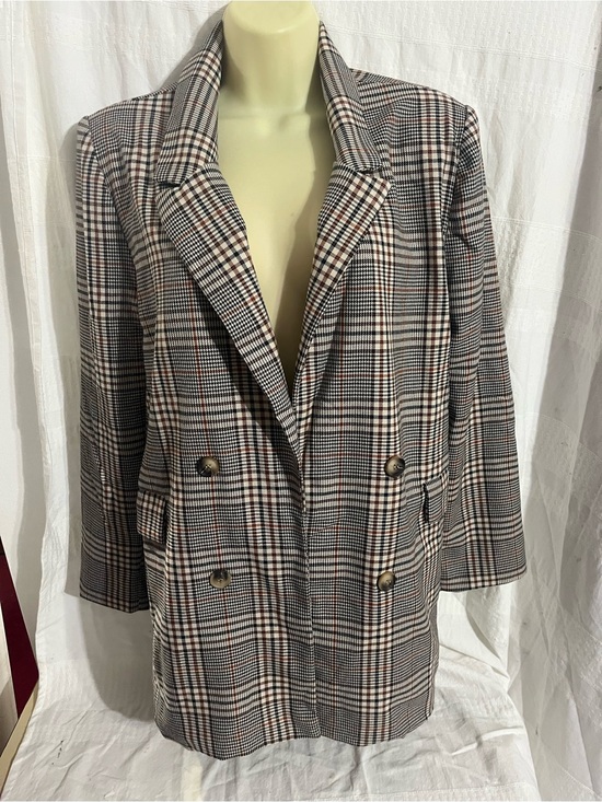 BE COOL Jackets & Blazers - BE COOL Plaid Double-Breasted Blazer - Black, Taupe, Brown